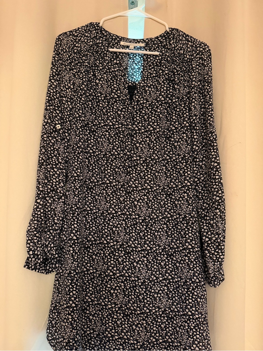 Daniel Rainn Black Floral Long-Sleeve Shift Dress